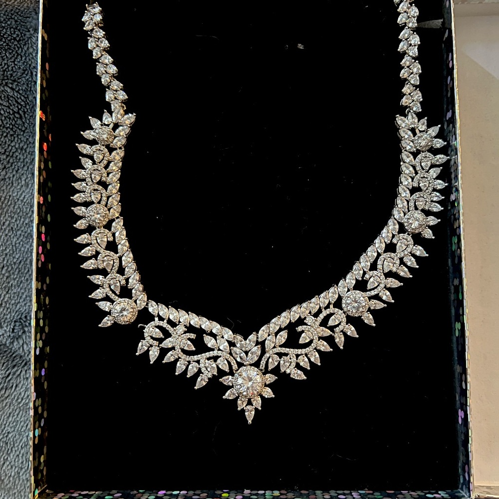Rhodium and cubic zirconia bridal necklace